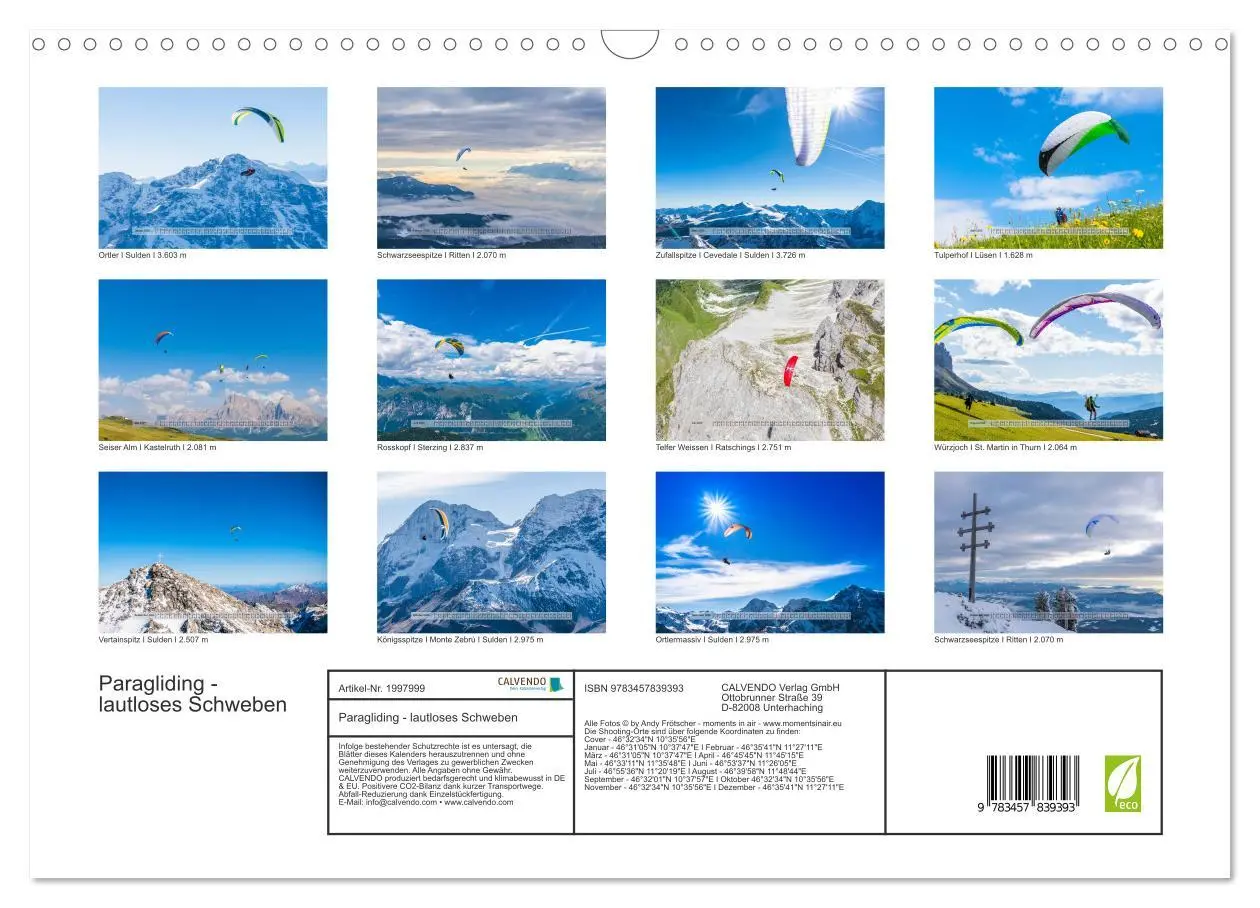 Bild: 9783457839393 | Paragliding - lautloses Schweben (Wandkalender 2026 DIN A3 quer),...
