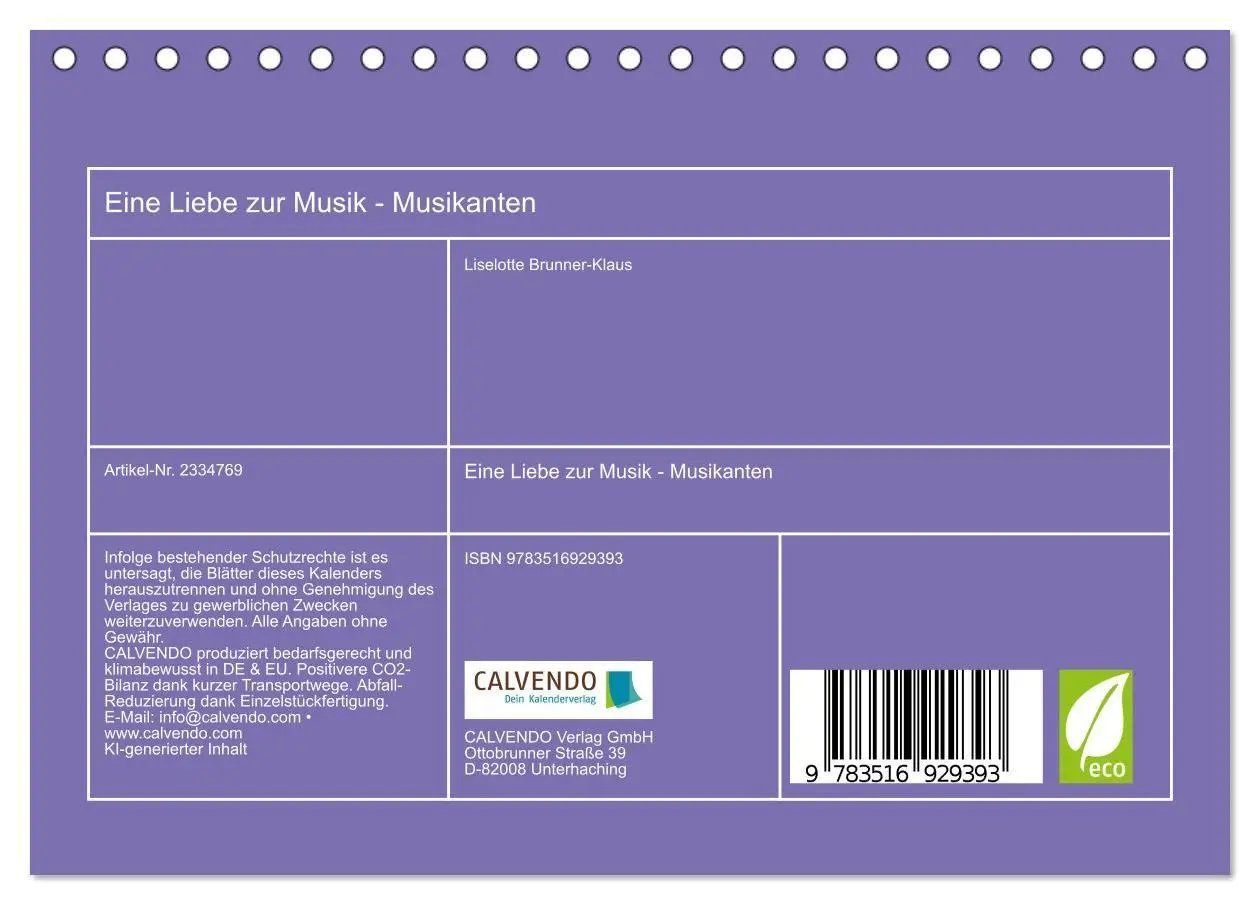 Bild: 9783516929393 | Eine Liebe zur Musik - Musikanten (Tischkalender 2027 DIN A5 quer),...