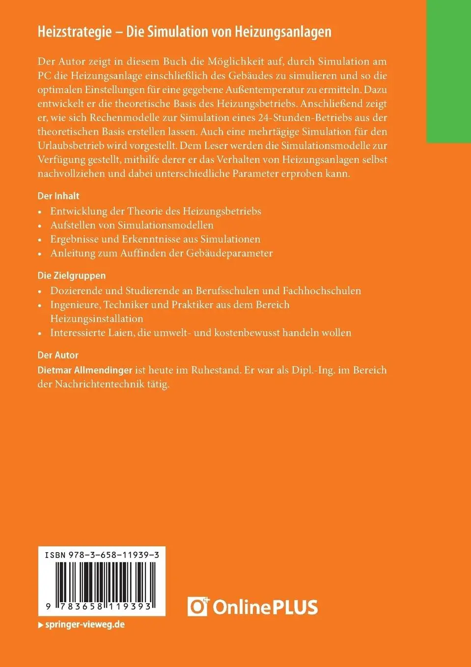 Rückseite: 9783658119393 | Heizstrategie - Die Simulation von Heizungsanlagen | Allmendinger | ix