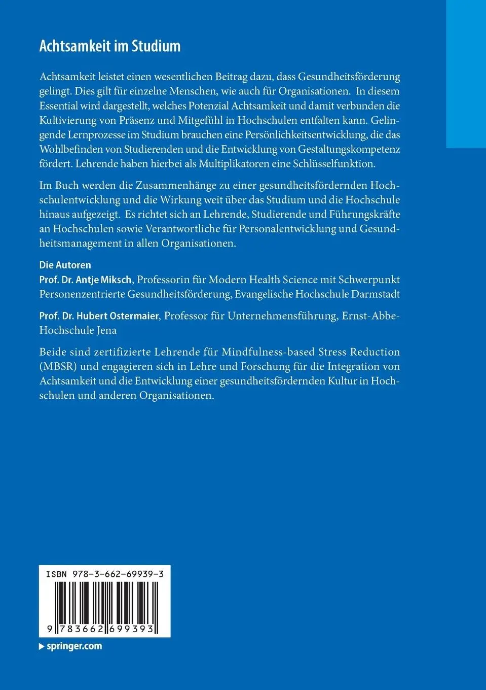 Rückseite: 9783662699393 | Achtsamkeit im Studium | Hubert Ostermaier (u. a.) | Taschenbuch