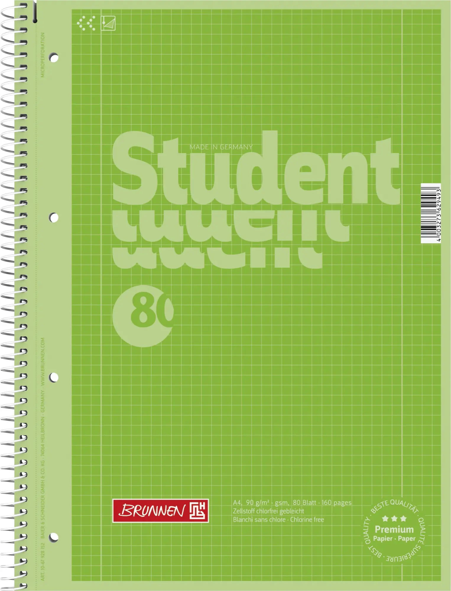 Cover: 4003273629493 | Brunnen Collegeblock Premium Student A4 kariert Lineatur 28 kiwi