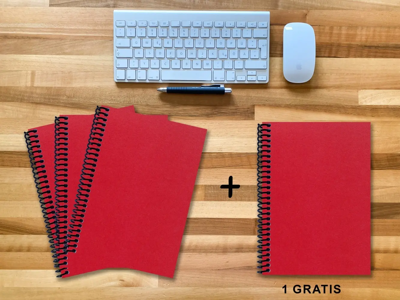 A 4 Notizbuch - Set, 3+1 gratis, Luxury 80 Seiten ROT JUPITER GLITTER-OPTIK, punktiert 5x5mm