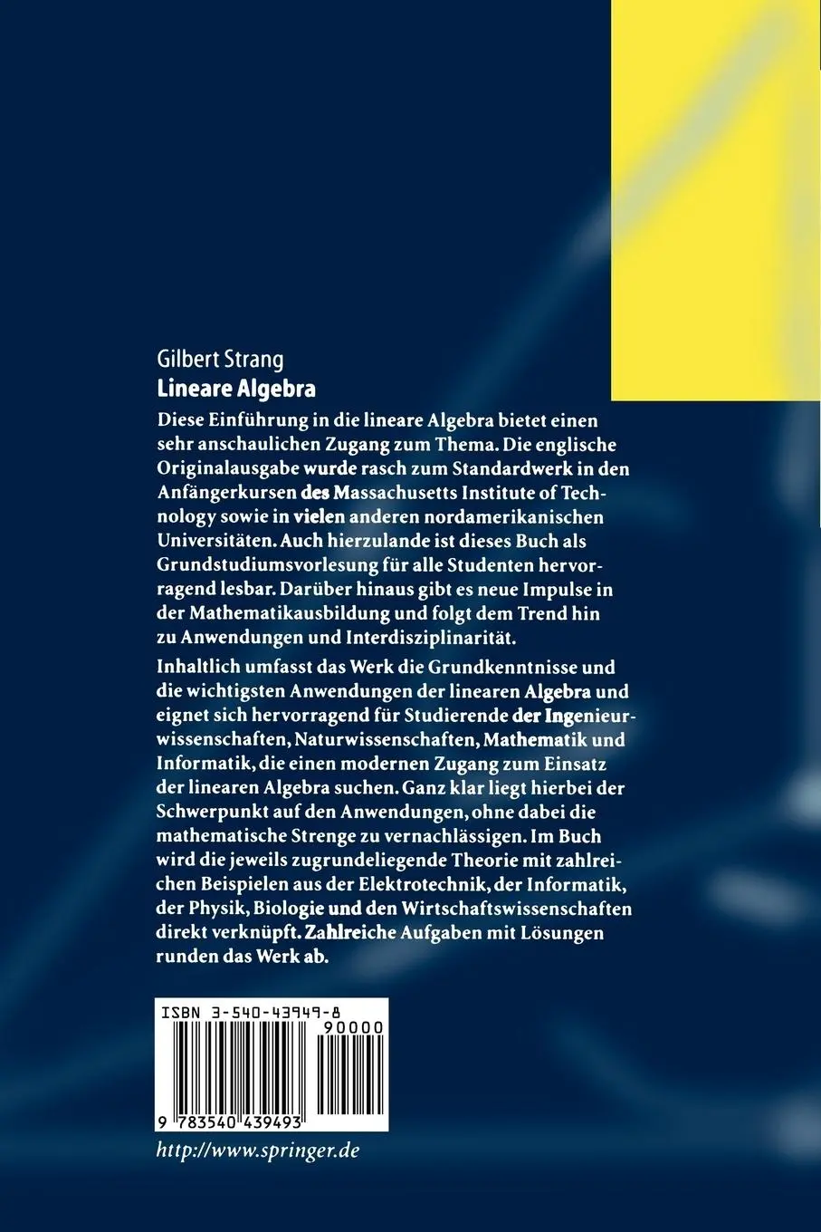 Rückseite: 9783540439493 | Lineare Algebra | Gilbert Strang | Taschenbuch | xii | Deutsch | 2003