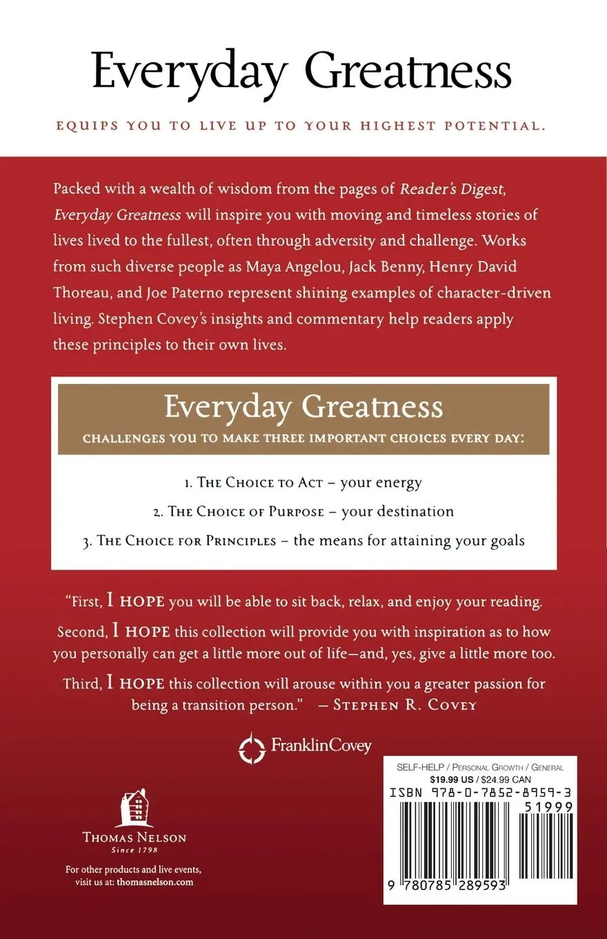 Rückseite: 9780785289593 | The Everyday Greatness | Stephen Covey | Taschenbuch | Englisch | 2009