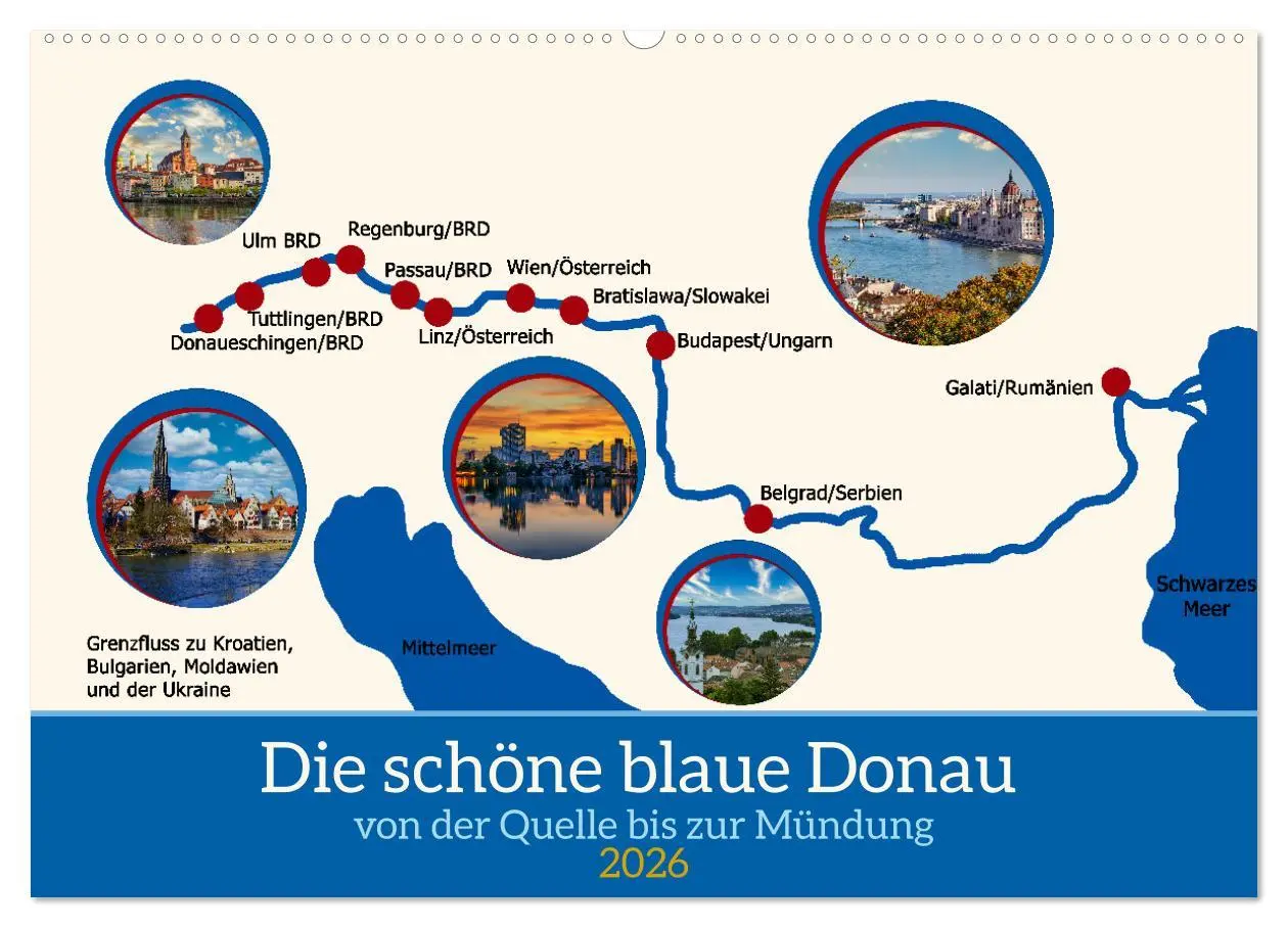 Cover: 9783457299593 | Die schöne blaue Donau (Wandkalender 2026 DIN A2 quer), CALVENDO...