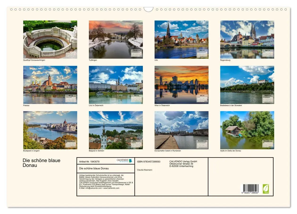 Bild: 9783457299593 | Die schöne blaue Donau (Wandkalender 2026 DIN A2 quer), CALVENDO...