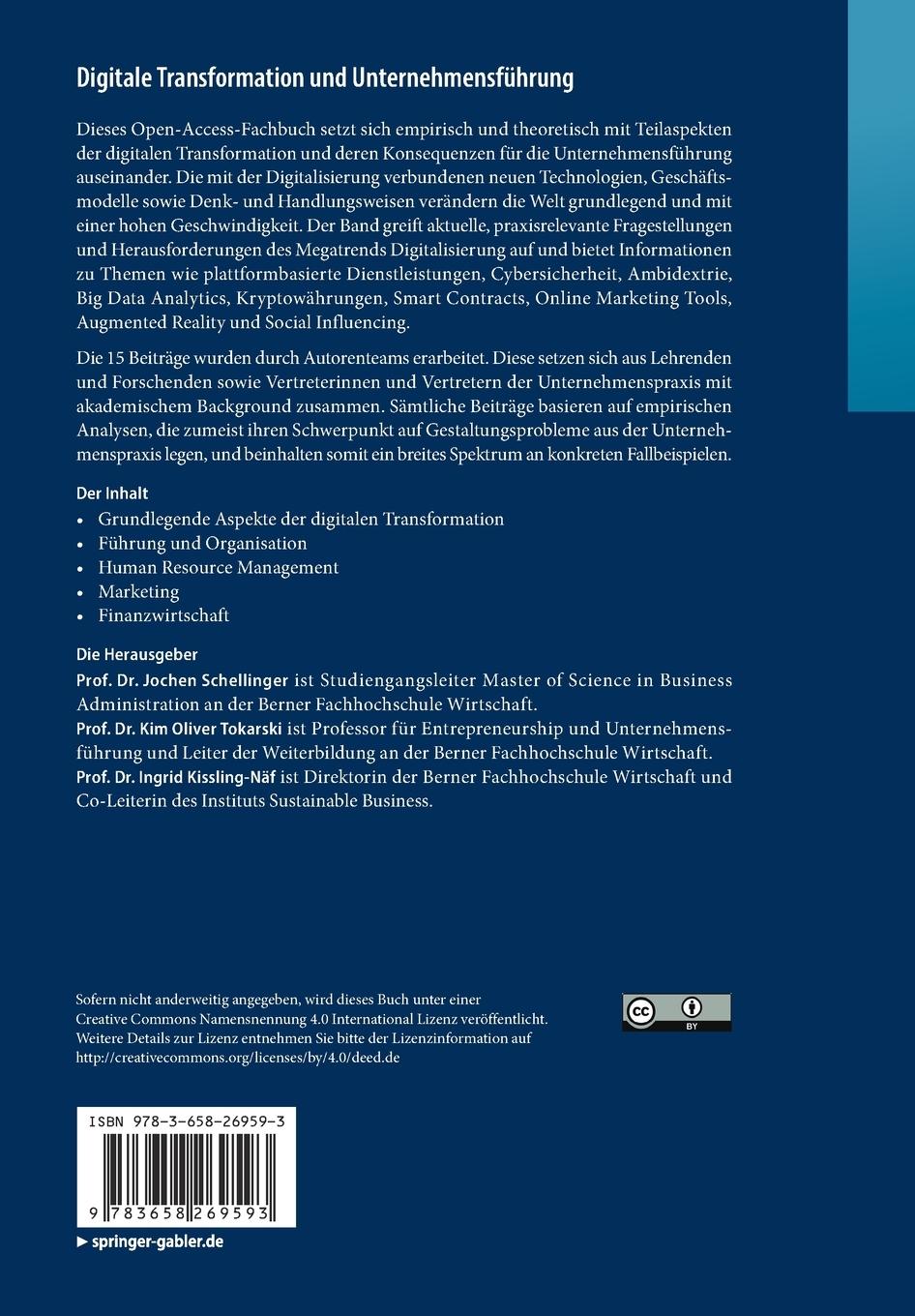 Rückseite: 9783658269593 | Digitale Transformation und Unternehmensführung | Schellinger (u. a.)
