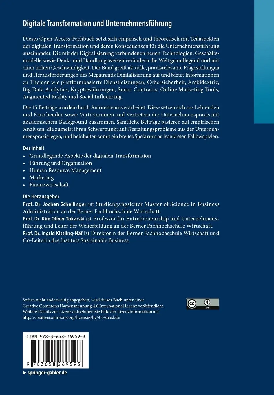 Rückseite: 9783658269593 | Digitale Transformation und Unternehmensführung | Schellinger (u. a.)