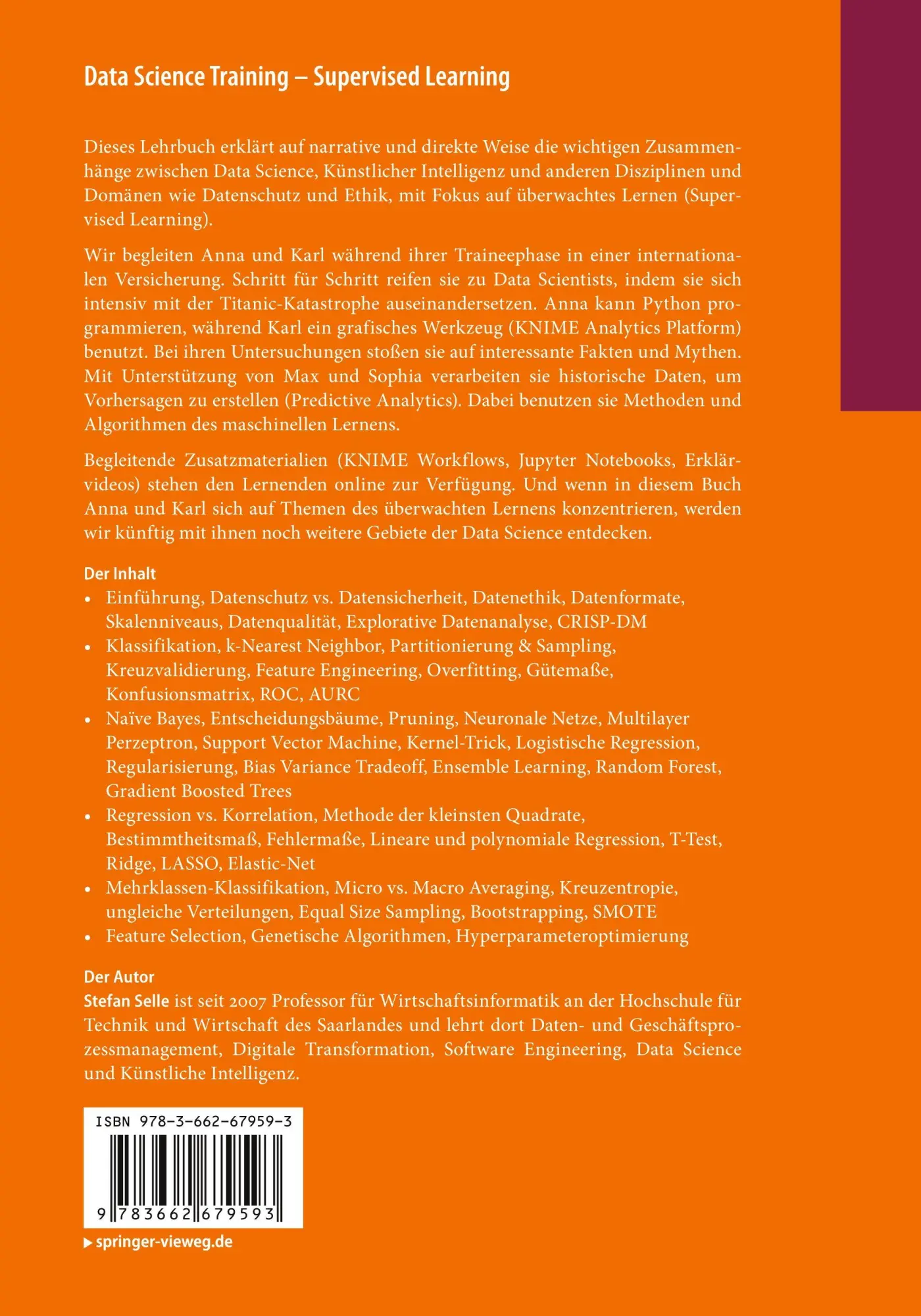 Rückseite: 9783662679593 | Data Science Training - Supervised Learning | Stefan Selle | Buch