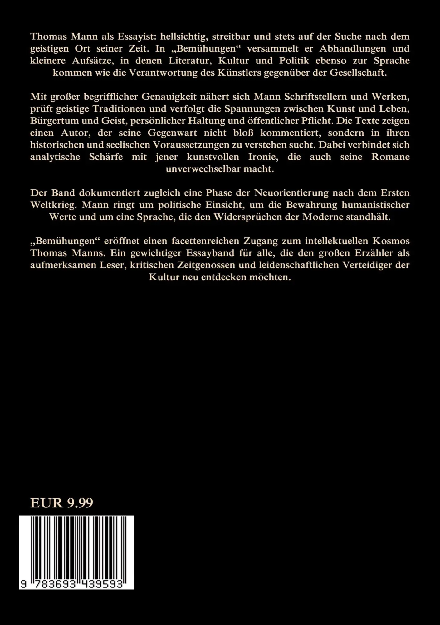 Rückseite: 9783693439593 | Bemühungen | Thomas Mann | Taschenbuch | 212 S. | Deutsch | 2026