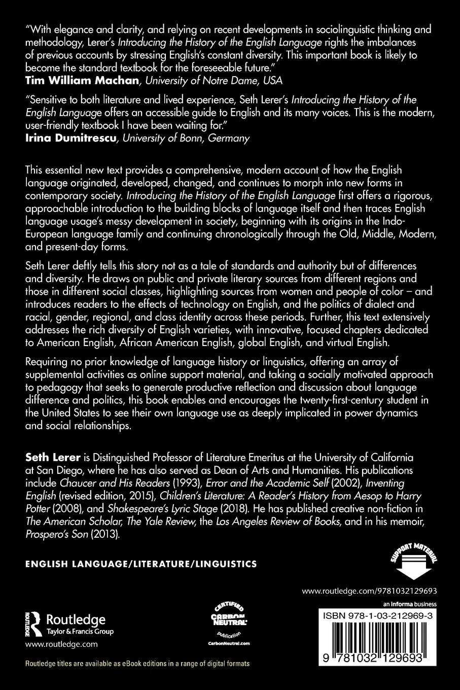 Rückseite: 9781032129693 | Introducing the History of the English Language | Seth Lerer | Buch