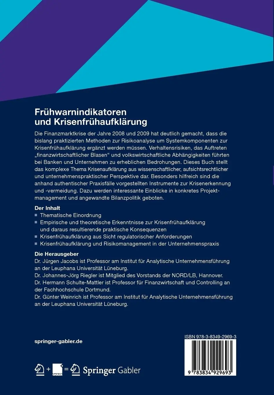 Rückseite: 9783834929693 | Frühwarnindikatoren und Krisenfrühaufklärung | Jürgen Jacobs (u. a.)