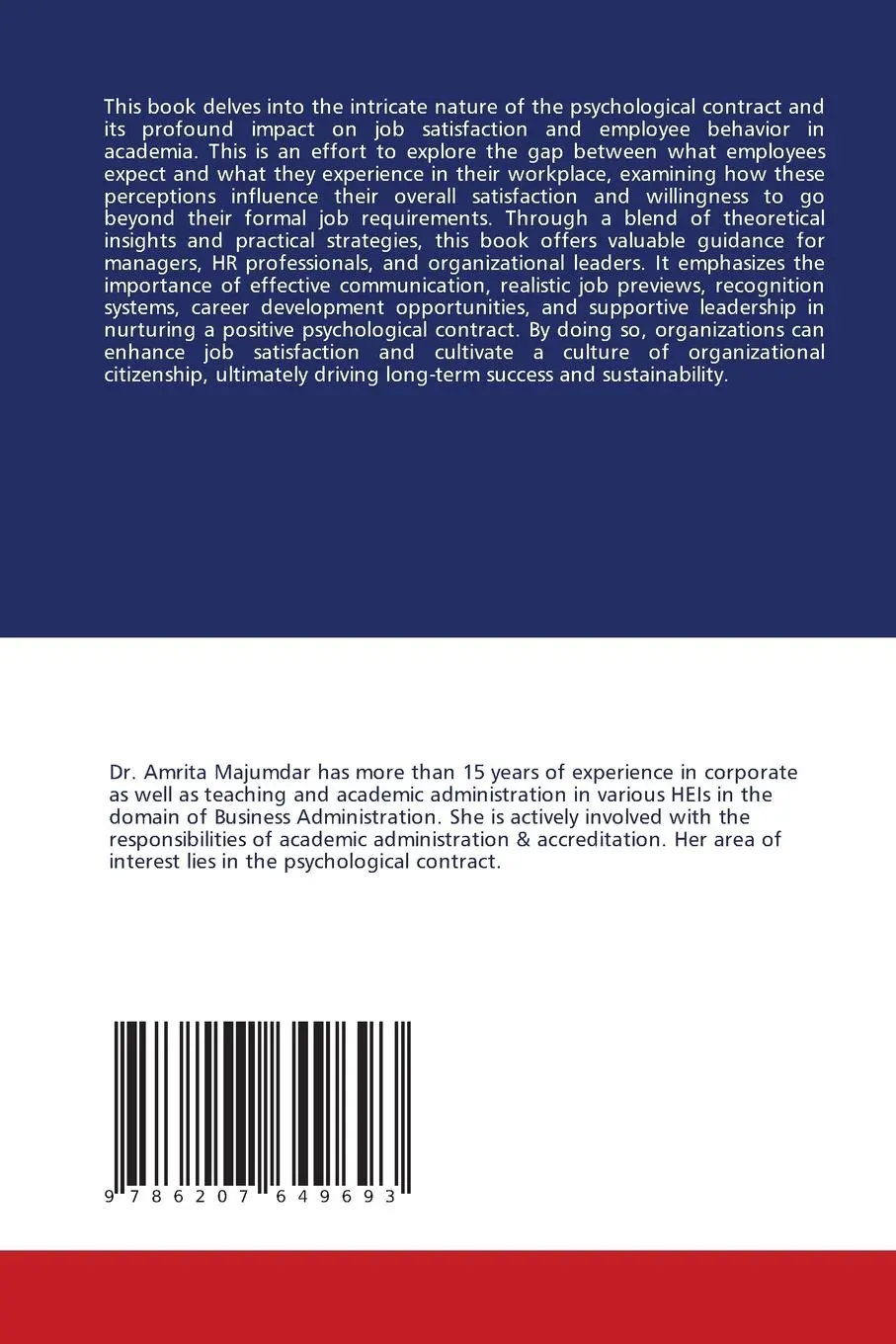 Rückseite: 9786207649693 | Psychological Contract And Job Satisfaction: Expectations vs. Reality