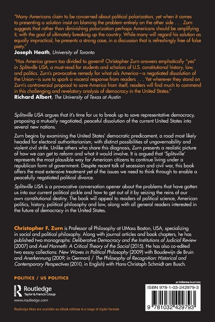 Rückseite: 9781032429793 | Splitsville USA | Christopher F. Zurn | Taschenbuch | Englisch | 2023