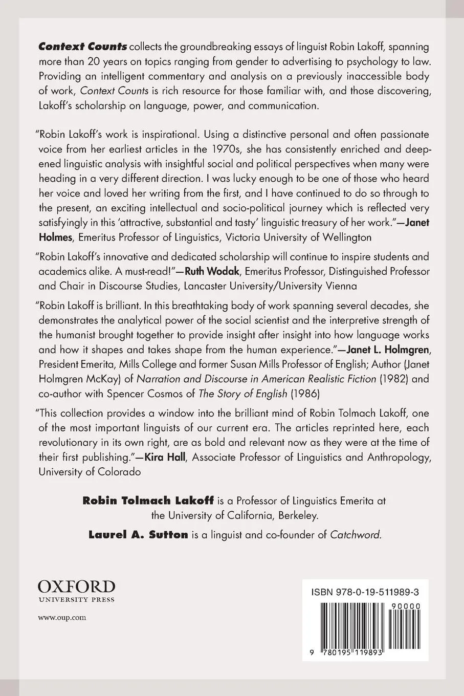Rückseite: 9780195119893 | Context Counts | Papers on Language, Gender, and Power | Lakoff | Buch