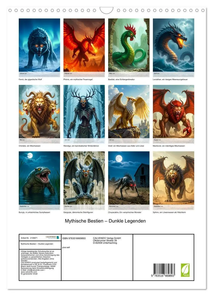 Bild: 9783516669893 | Mythische Bestien - Dunkle Legenden (Wandkalender 2026 DIN A3...