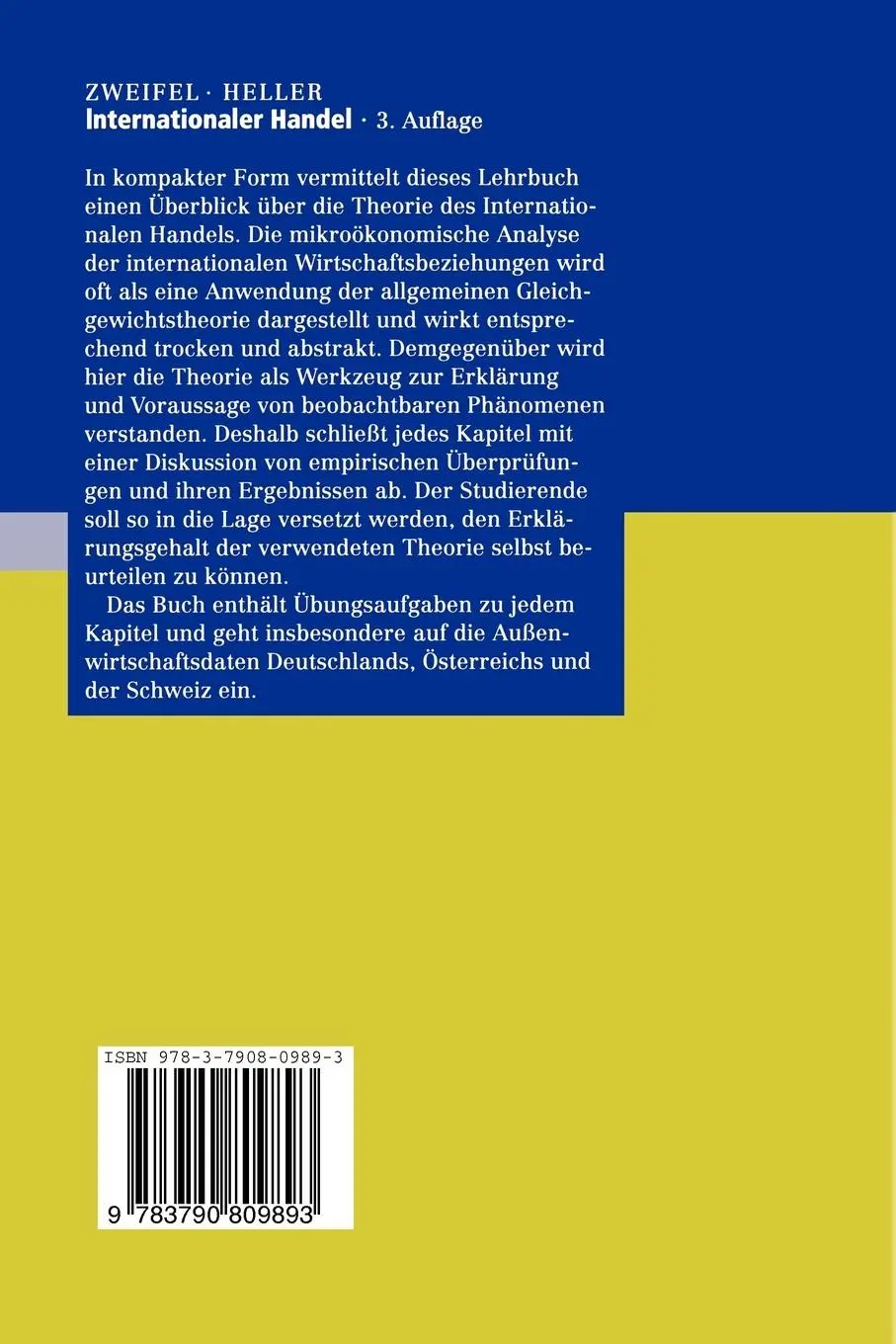 Rückseite: 9783790809893 | Internationaler Handel | Theorie und Empirie | Peter Zweifel (u. a.)