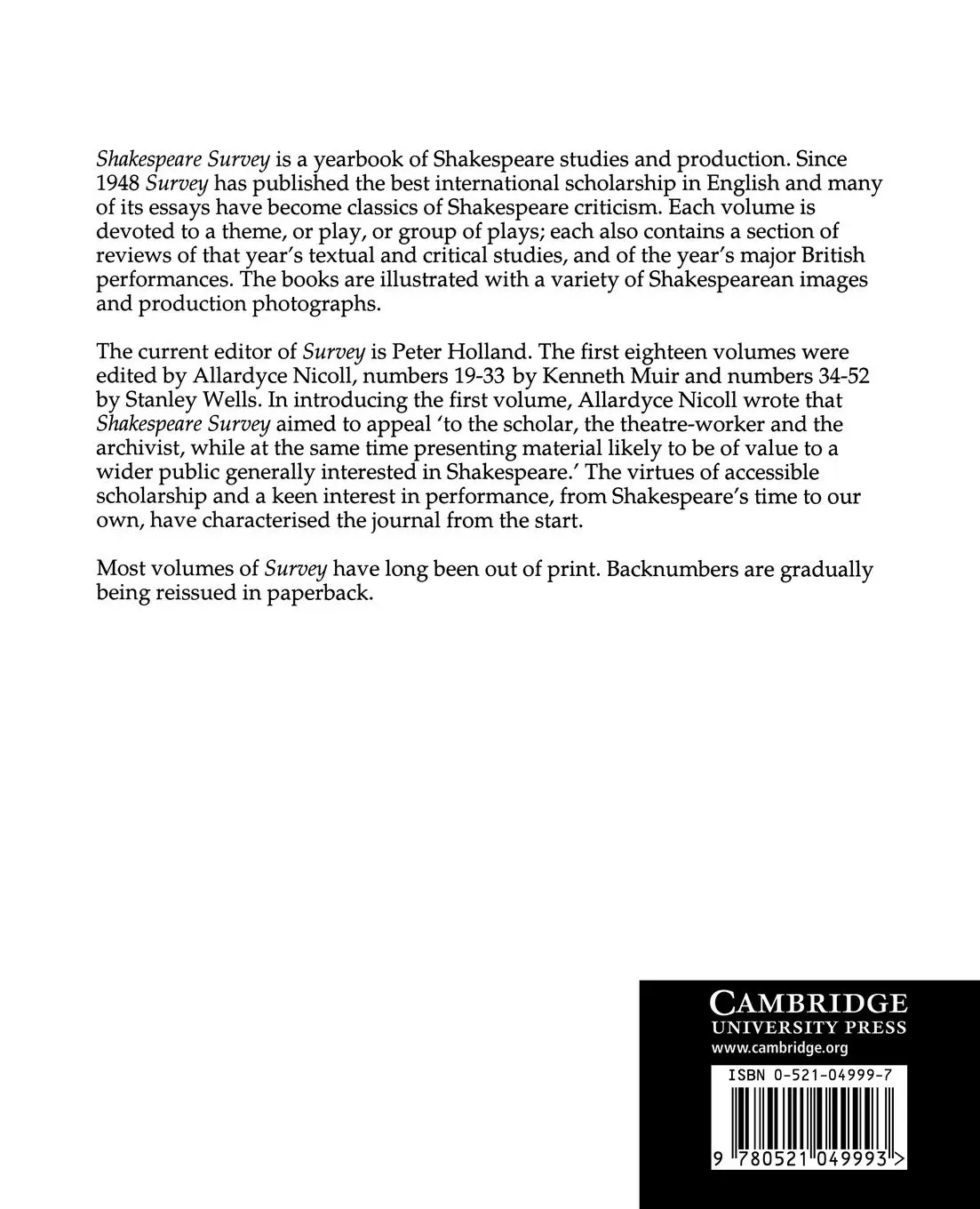 Rückseite: 9780521049993 | Shakespeare Survey | Peter Holland | Taschenbuch | Englisch | 2007