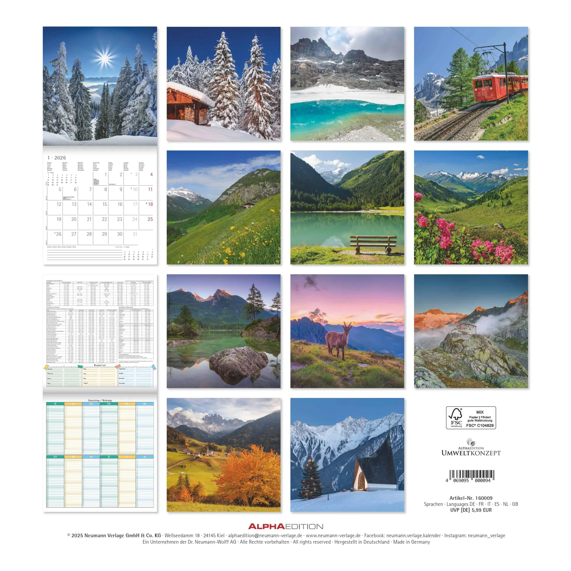 Rückseite: 4069095000094 | Alpha Edition - Alpen 2026 Broschürenkalender, 30x30cm,...