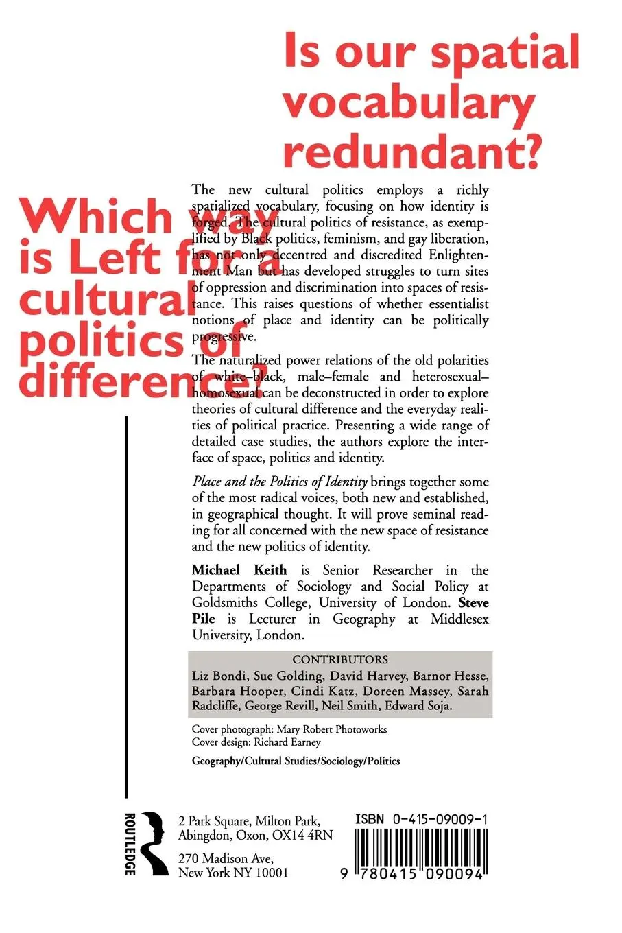 Rückseite: 9780415090094 | Place and the Politics of Identity | Michael Keith (u. a.) | Buch