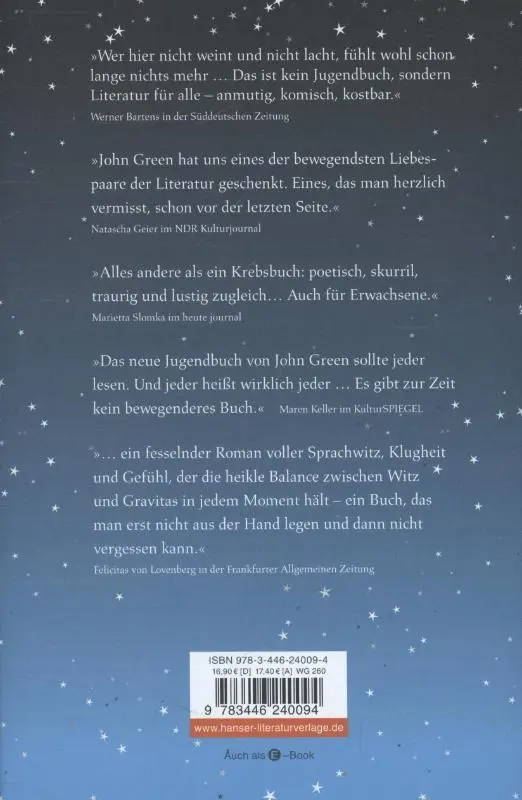 Rückseite: 9783446240094 | Das Schicksal ist ein mieser Verräter | John Green | Buch | 287 S.