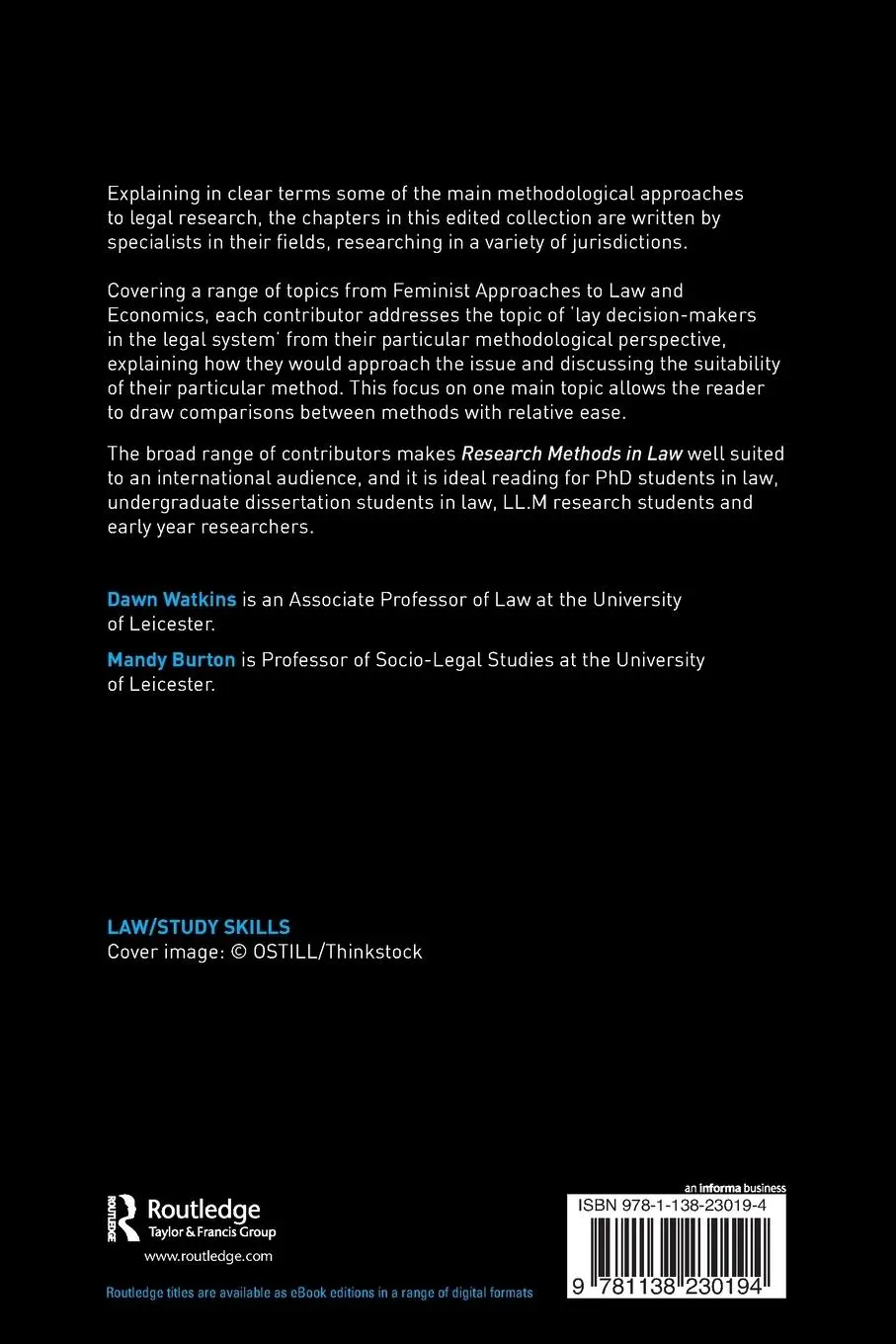 Rückseite: 9781138230194 | Research Methods in Law | Dawn Watkins (u. a.) | Taschenbuch | 2017