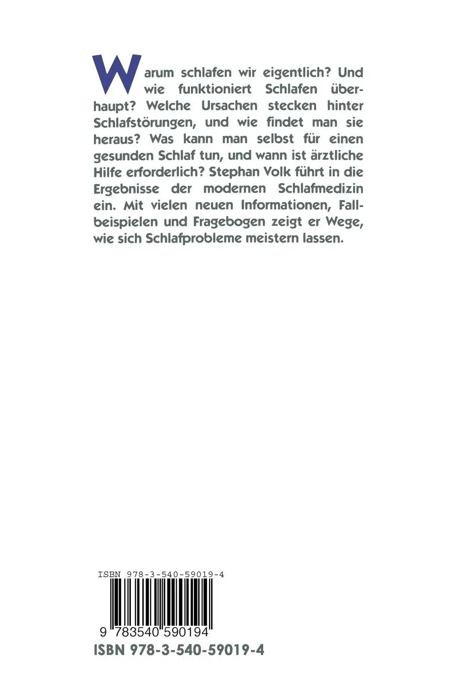 Rückseite: 9783540590194 | Schlafstörungen | und was dagegen hilft | Stephan Volk | Taschenbuch