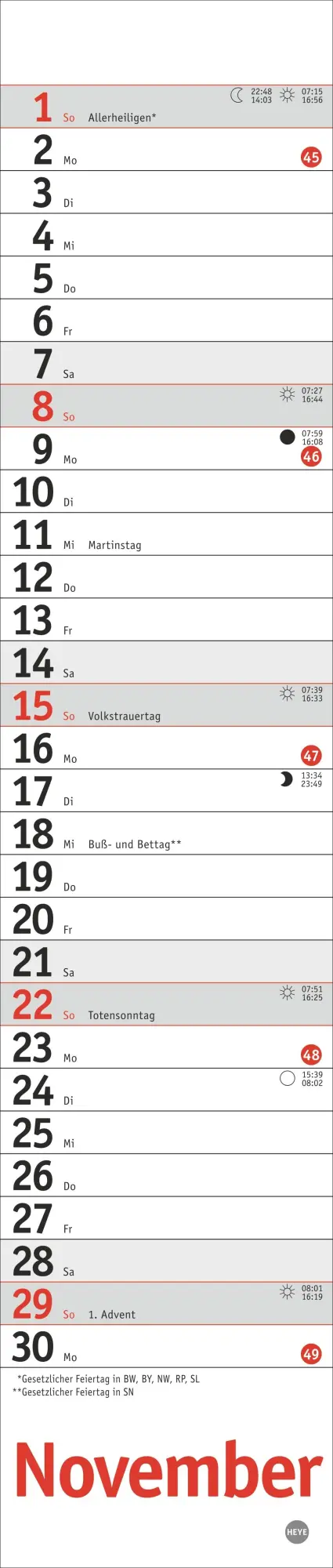 Bild: 9783756410194 | Langplaner mini, rot 2026 | Heye | Kalender | Bürokalender Heye | 2026