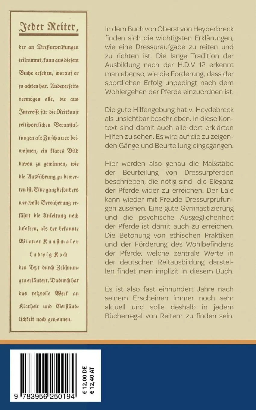 Rückseite: 9783956250194 | Die deutsche Dressurprüfung | Oberst von Heydebreck | Taschenbuch