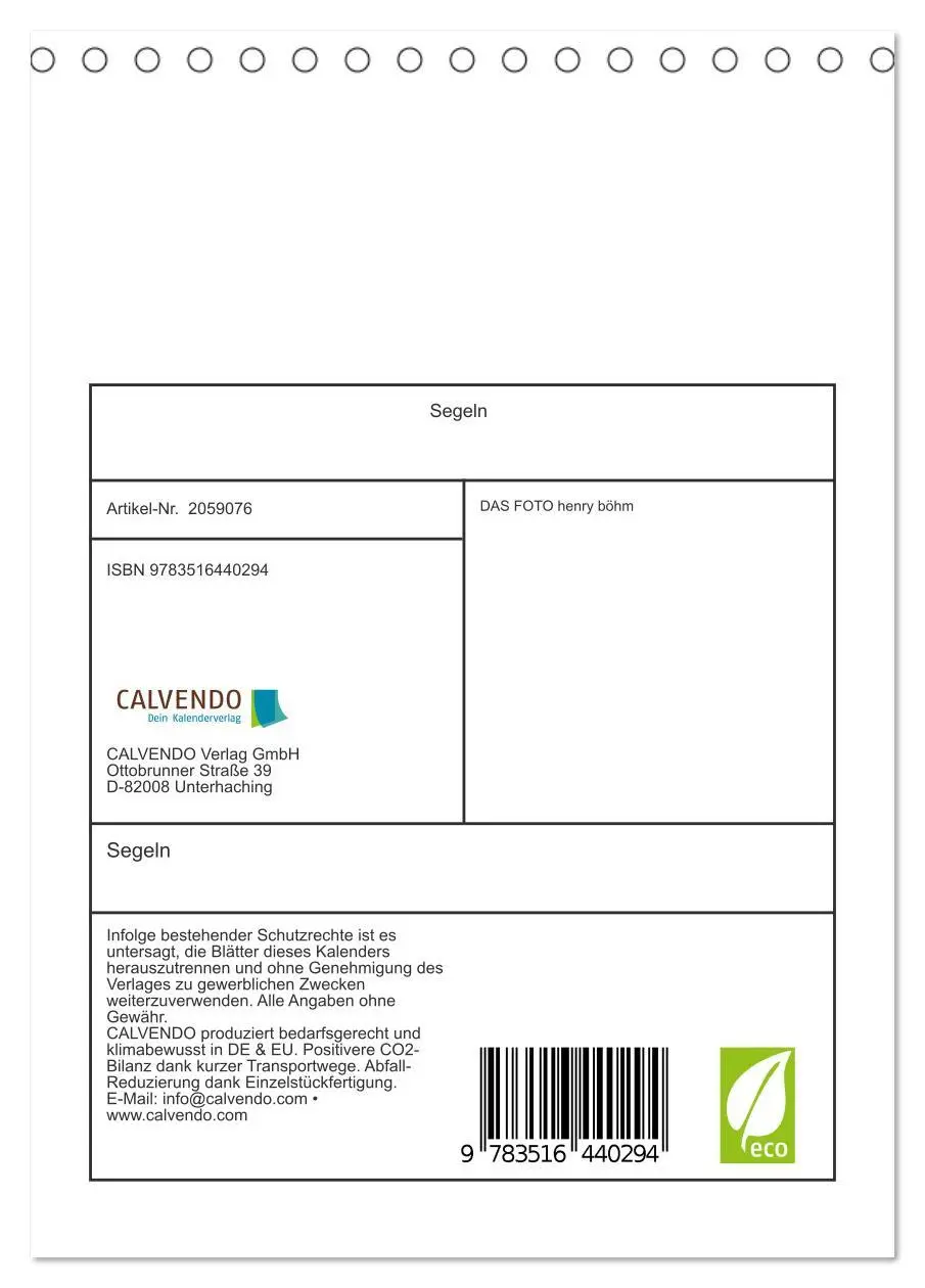 Bild: 9783516440294 | Segeln (Tischkalender 2026 DIN A5 hoch), CALVENDO Monatskalender