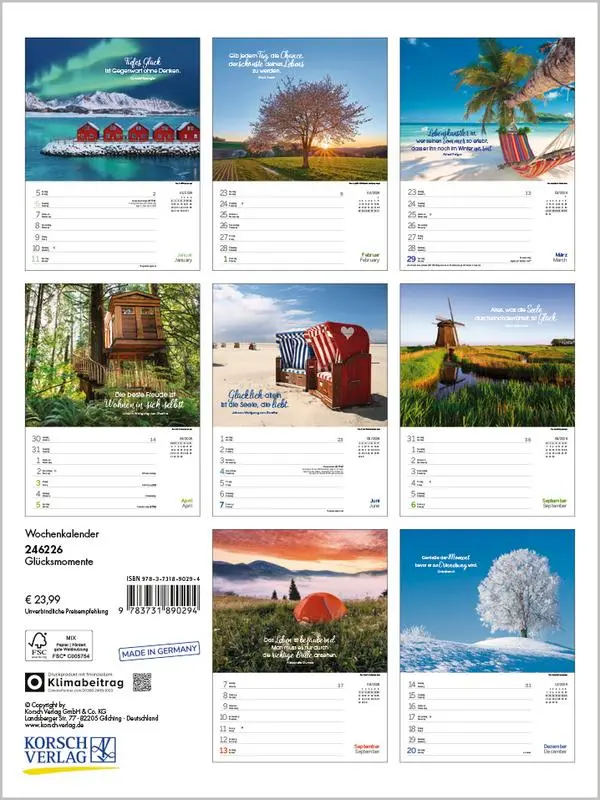 Bild: 9783731890294 | Glücksmomente 2026 | Verlag Korsch | Kalender | 54 S. | Deutsch | 2026