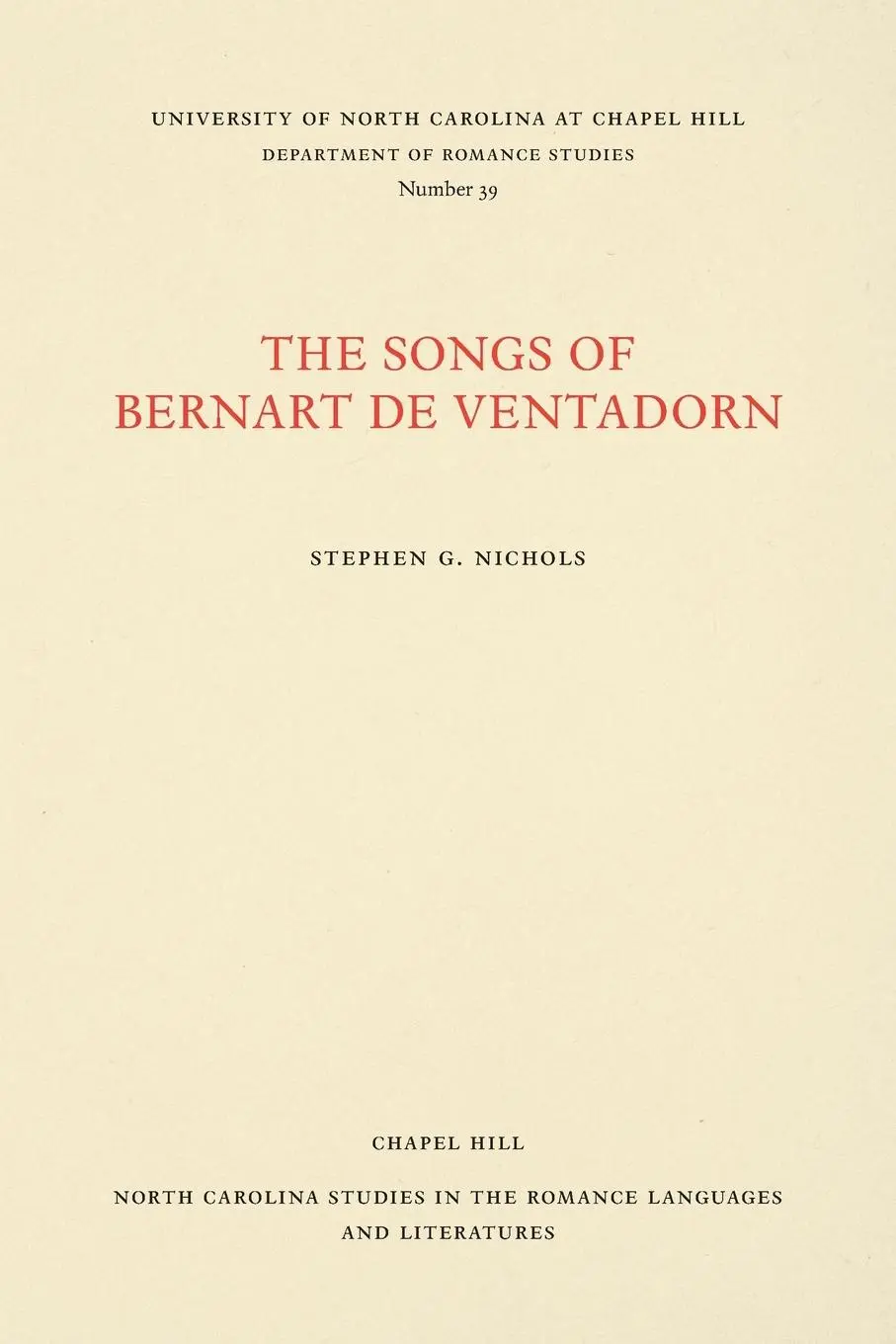 Cover: 9780807890394 | The Songs of Bernart de Ventadorn | Stephen G. Jr. Nichols (u. a.)