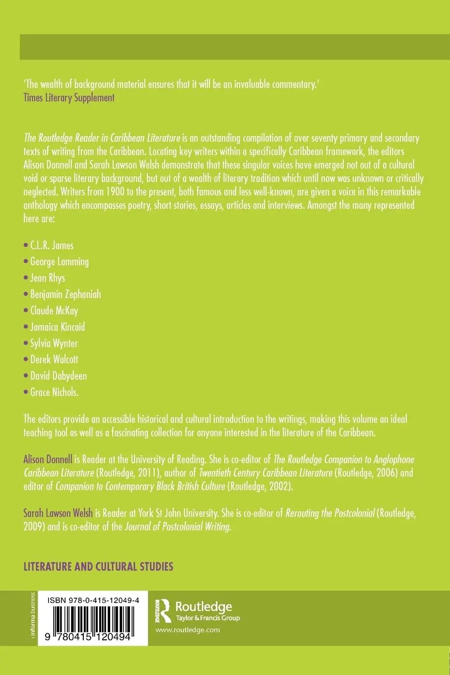 Rückseite: 9780415120494 | The Routledge Reader in Caribbean Literature | Alison Donnell (u. a.)