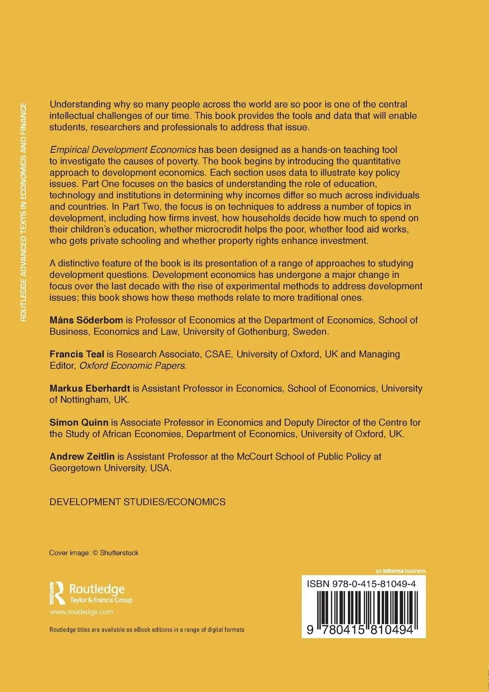 Rückseite: 9780415810494 | Empirical Development Economics | Måns Söderbom (u. a.) | Taschenbuch