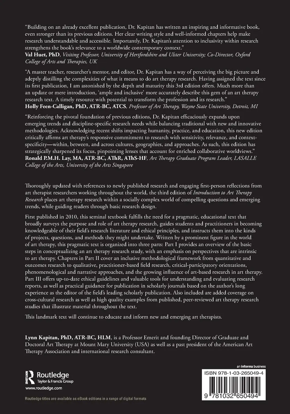 Rückseite: 9781032650494 | Introduction to Art Therapy Research | Lynn Kapitan | Taschenbuch