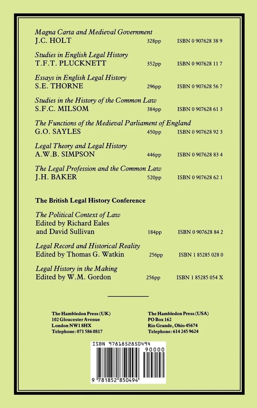 Rückseite: 9781852850494 | Legal History | A European Perspective | R. C. Van Caenegem (u. a.)