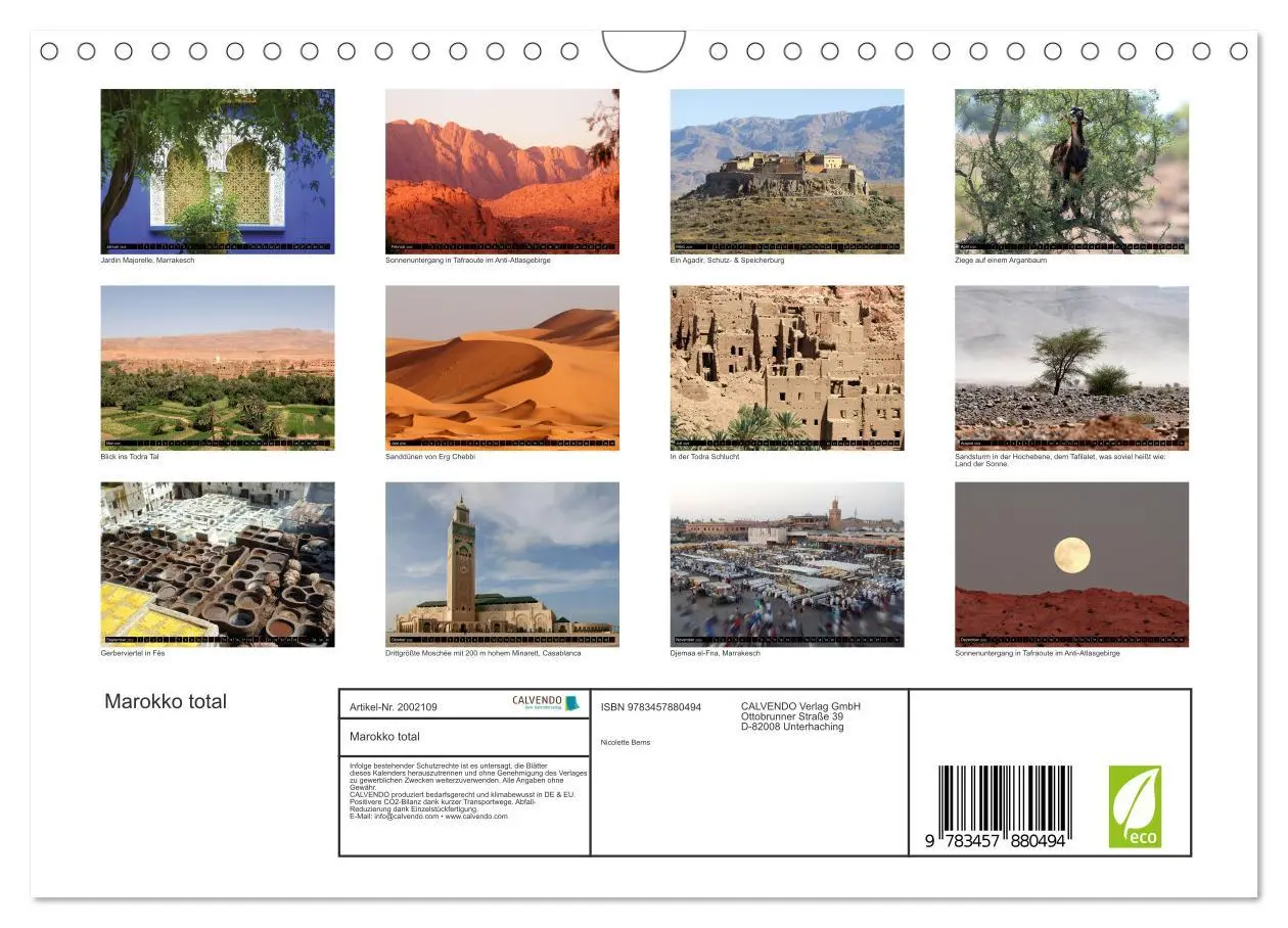Bild: 9783457880494 | Marokko total (Wandkalender 2026 DIN A4 quer), CALVENDO Monatskalender
