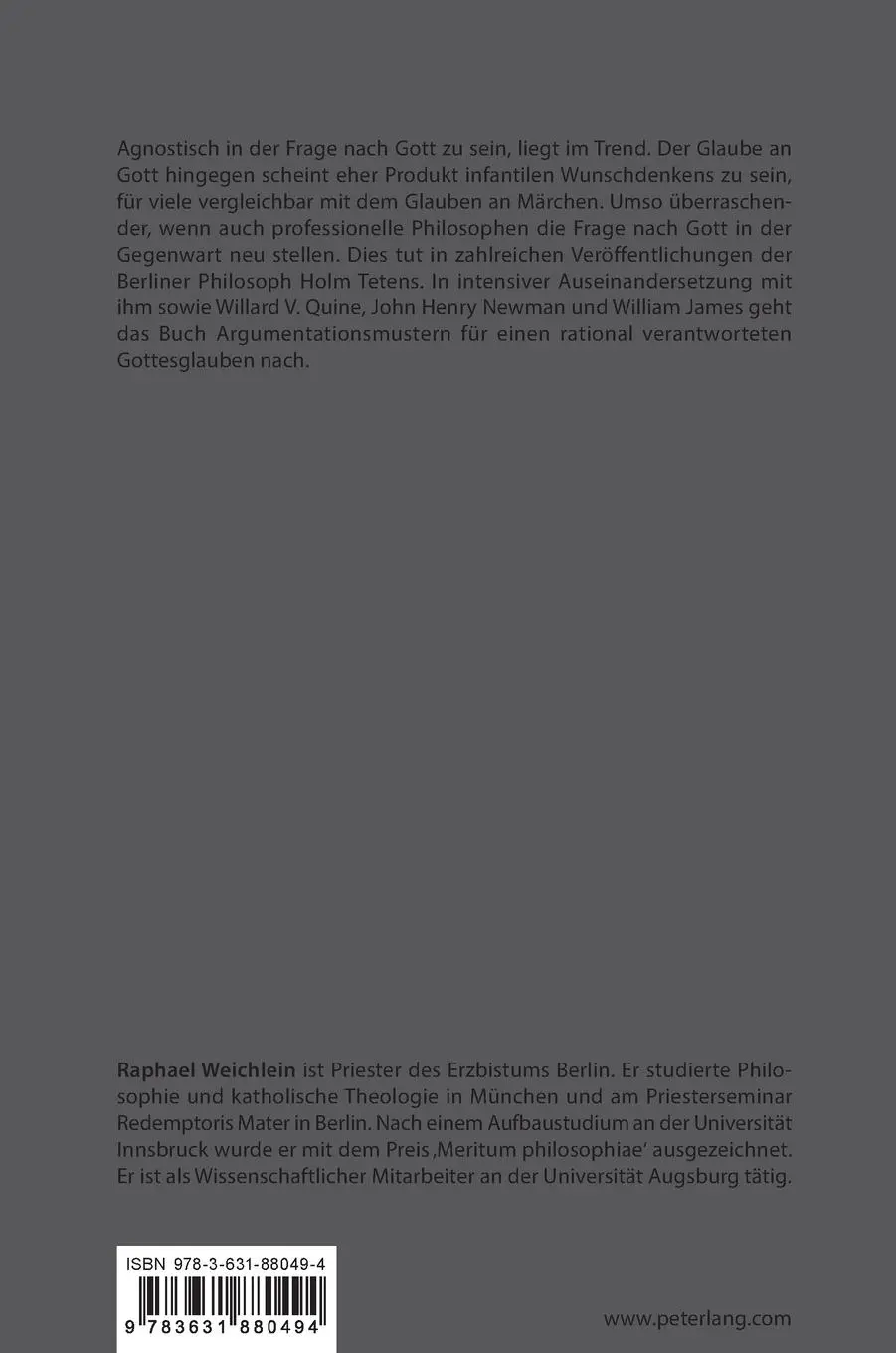 Rückseite: 9783631880494 | Gott denken - Wunschdenken? | Raphael Weichlein | Buch | Deutsch