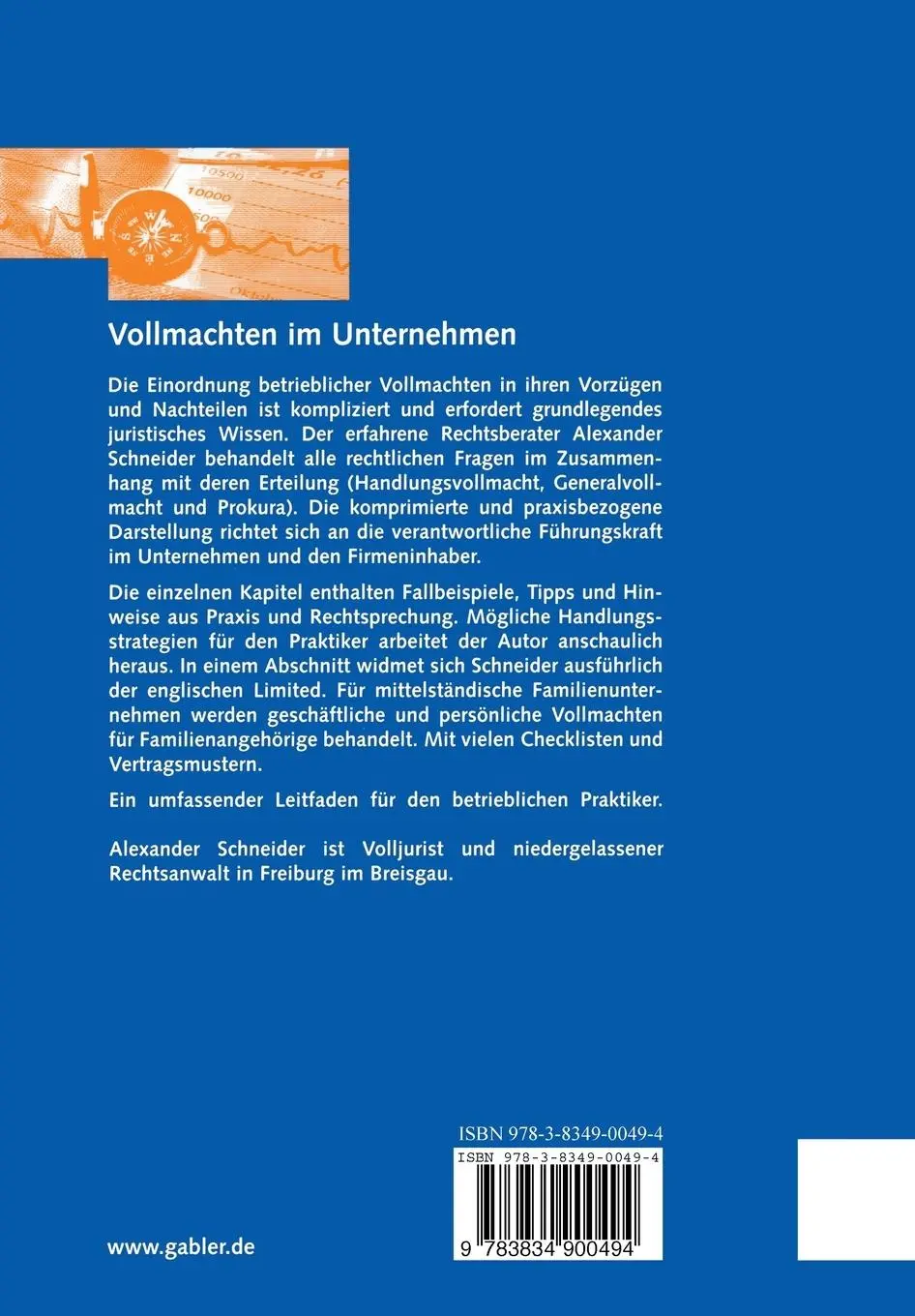 Rückseite: 9783834900494 | Vollmachten im Unternehmen | Alexander Schneider | Taschenbuch | 2005