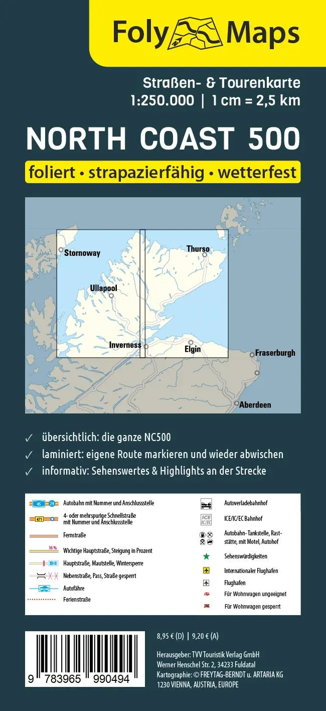 Rückseite: 9783965990494 | FolyMaps Karte Schottlands North Coast 500 | Spezialkarte 1:250 000