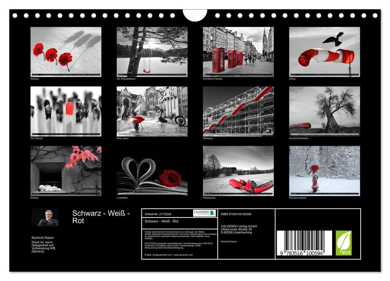 Bild: 9783516100594 | Schwarz - Weiß - Rot (Wandkalender 2026 DIN A4 quer), CALVENDO...