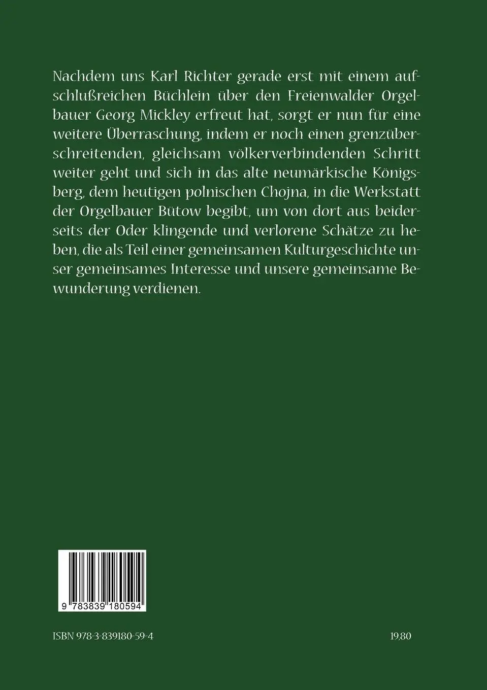Rückseite: 9783839180594 | Die Orgelbauwerkstatt Bütow in Königsberg/Nm | Karl Richter | Buch