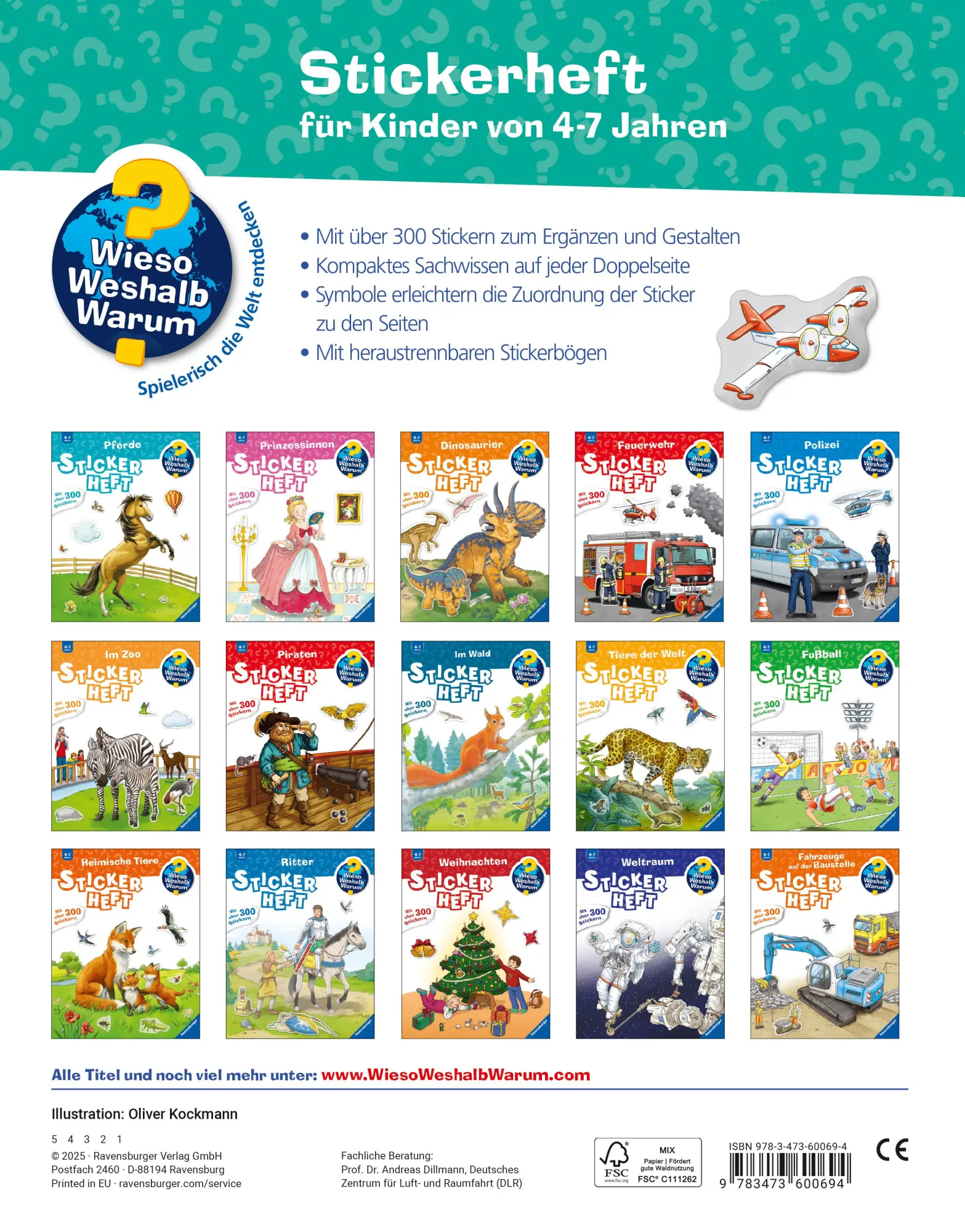 Rückseite: 9783473600694 | Wieso? Weshalb? Warum? Stickerheft - Flugzeuge | Oliver Kockmann