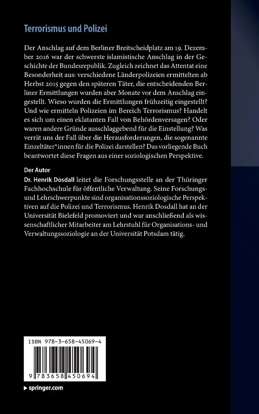 Rückseite: 9783658450694 | Terrorismus und Polizei | Der Fall Breitscheidplatz | Henrik Dosdall