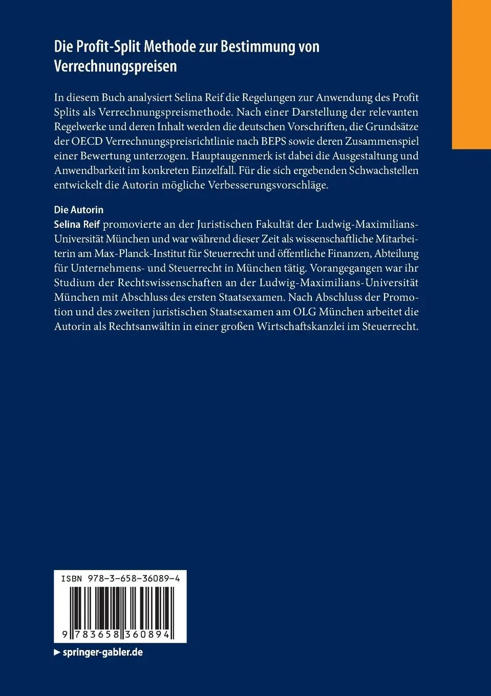 Rückseite: 9783658360894 | Die Profit-Split Methode zur Bestimmung von Verrechnungspreisen | Reif