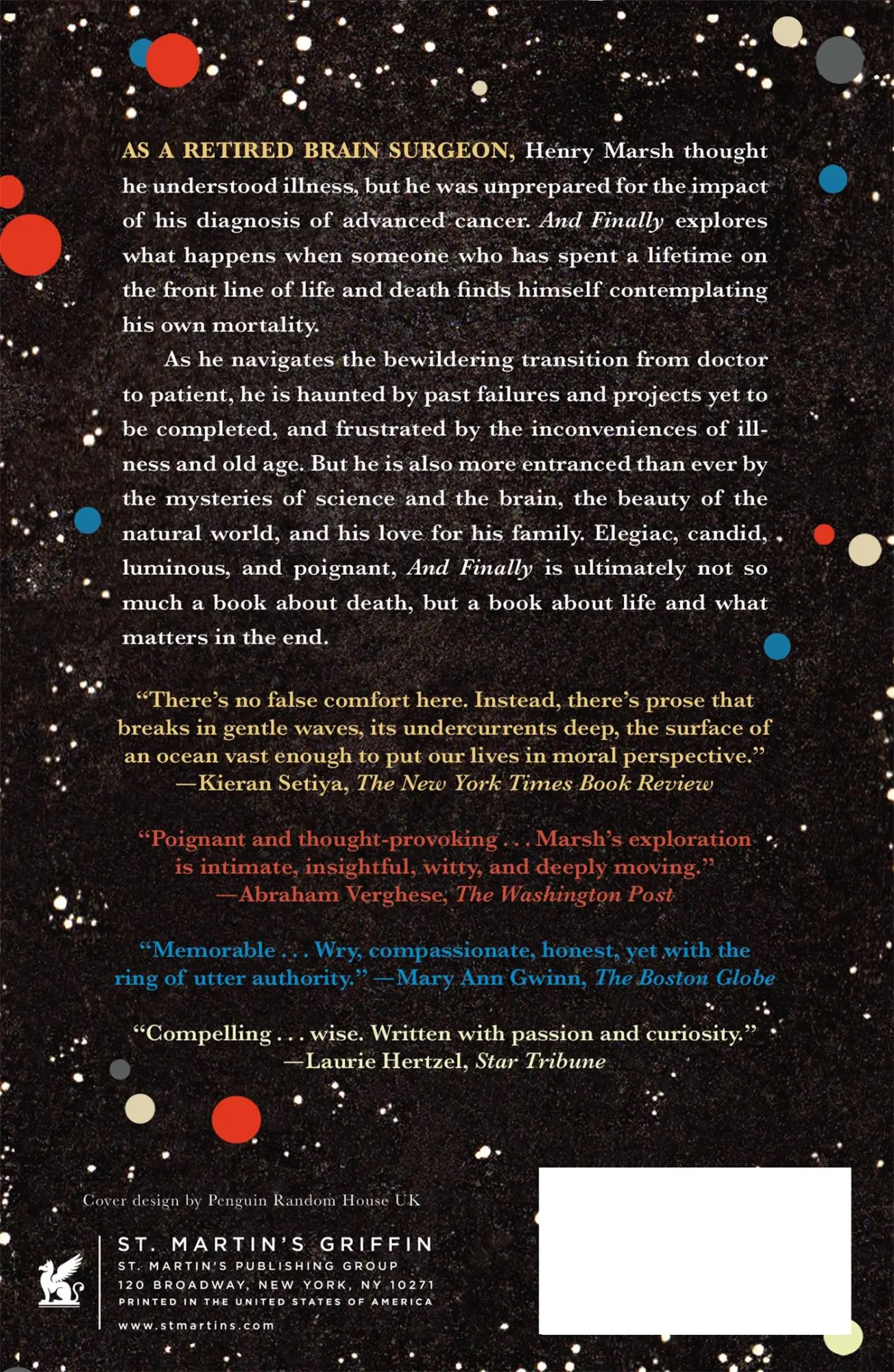 Rückseite: 9781250880994 | And Finally | Matters of Life and Death | Henry Marsh | Taschenbuch