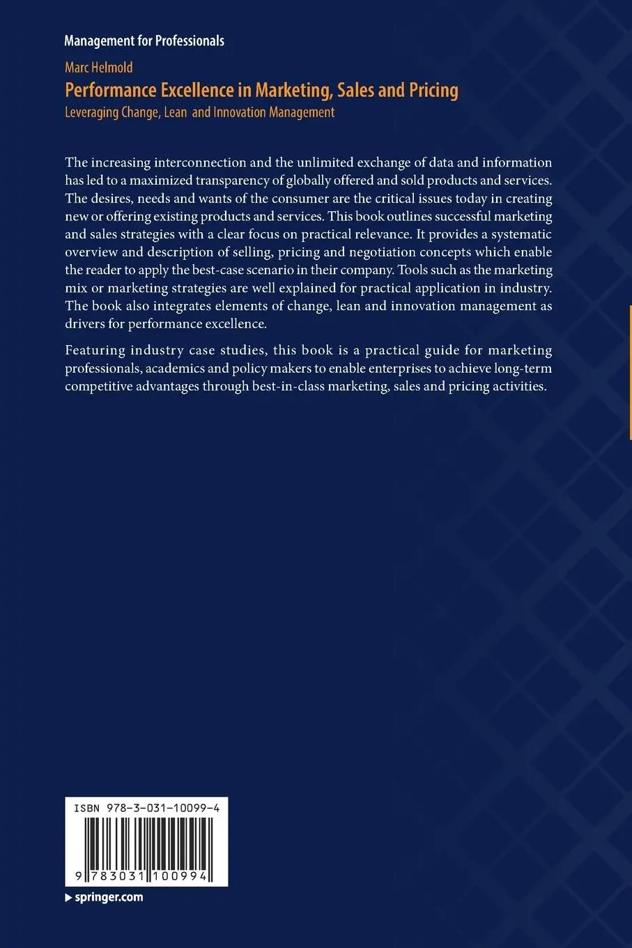 Rückseite: 9783031100994 | Performance Excellence in Marketing, Sales and Pricing | Marc Helmold