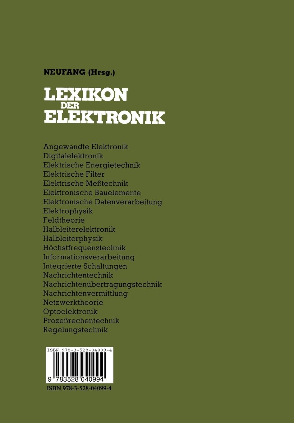Rückseite: 9783528040994 | Lexikon der Elektronik | Otger Neufang | Taschenbuch | 815 S. | 1983