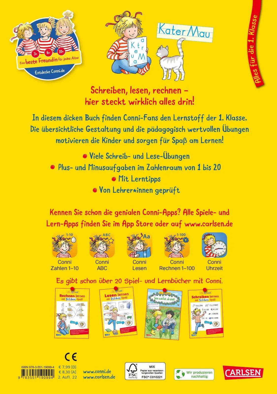 Rückseite: 9783551190994 | Conni Gelbe Reihe (Beschäftigungsbuch): Alles für die 1. Klasse | Buch