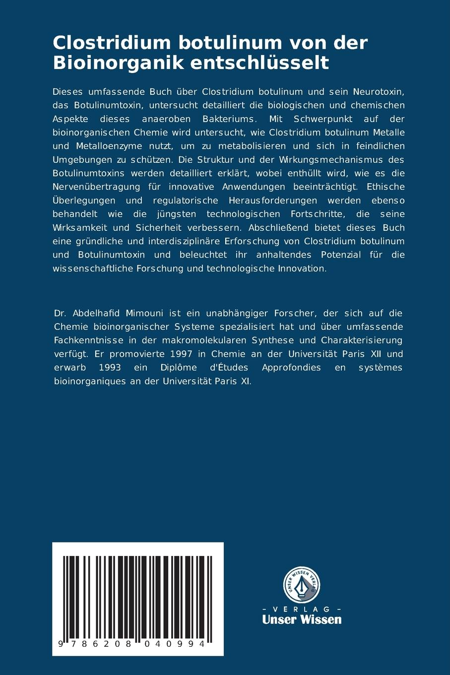 Rückseite: 9786208040994 | Clostridium botulinum von der Bioinorganik entschlüsselt | Mimouni